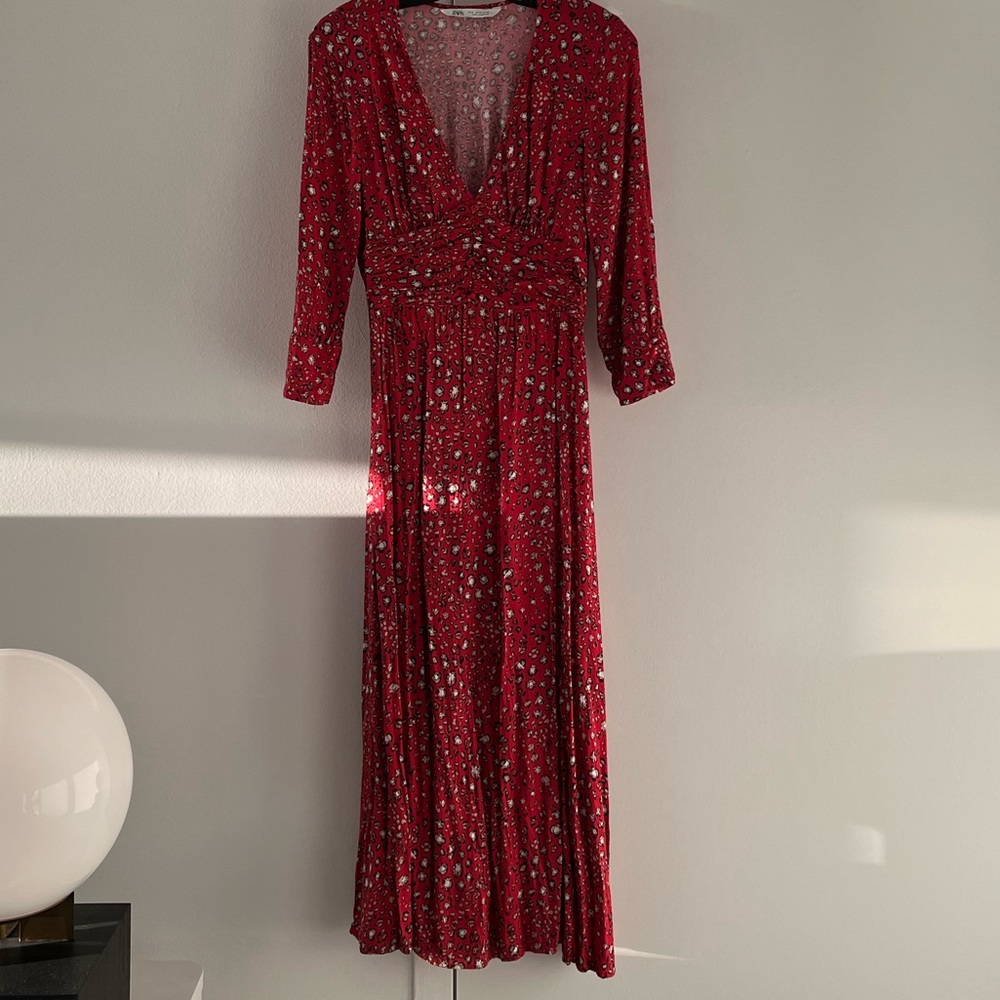 ZARA Red Midi Dress w Side Slit